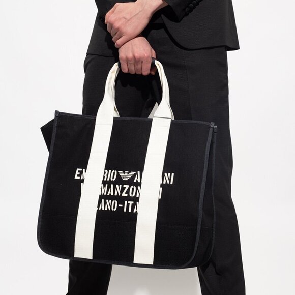 Armani Black Via Manzoni Black Fabric Tote Bag with removable pouch - Picture 6 of 13